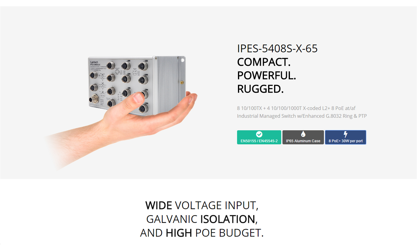 SWITCH INDUTRIAL LANTECH IP65 POE NO. DE PARTE IPES-5408S-X-65